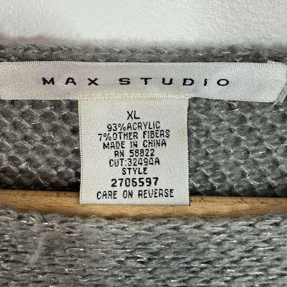Max Studio Cable Knit Sweater XL Dolman Sleeve Silver Gray Metallic Winter Fall - Picture 7 of 11
